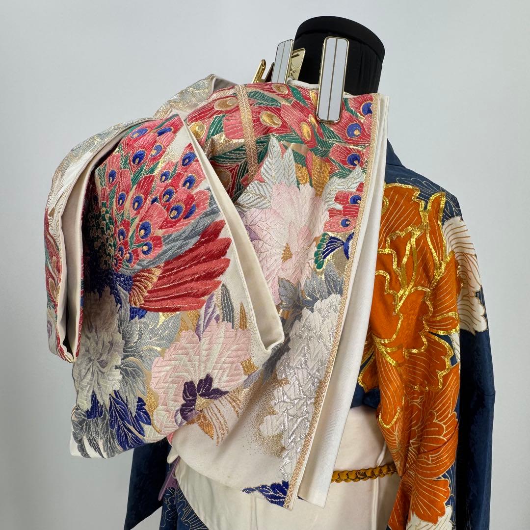 振袖フルセット　青系　成人式　結婚式　お祝い　金駒刺繍　豪華