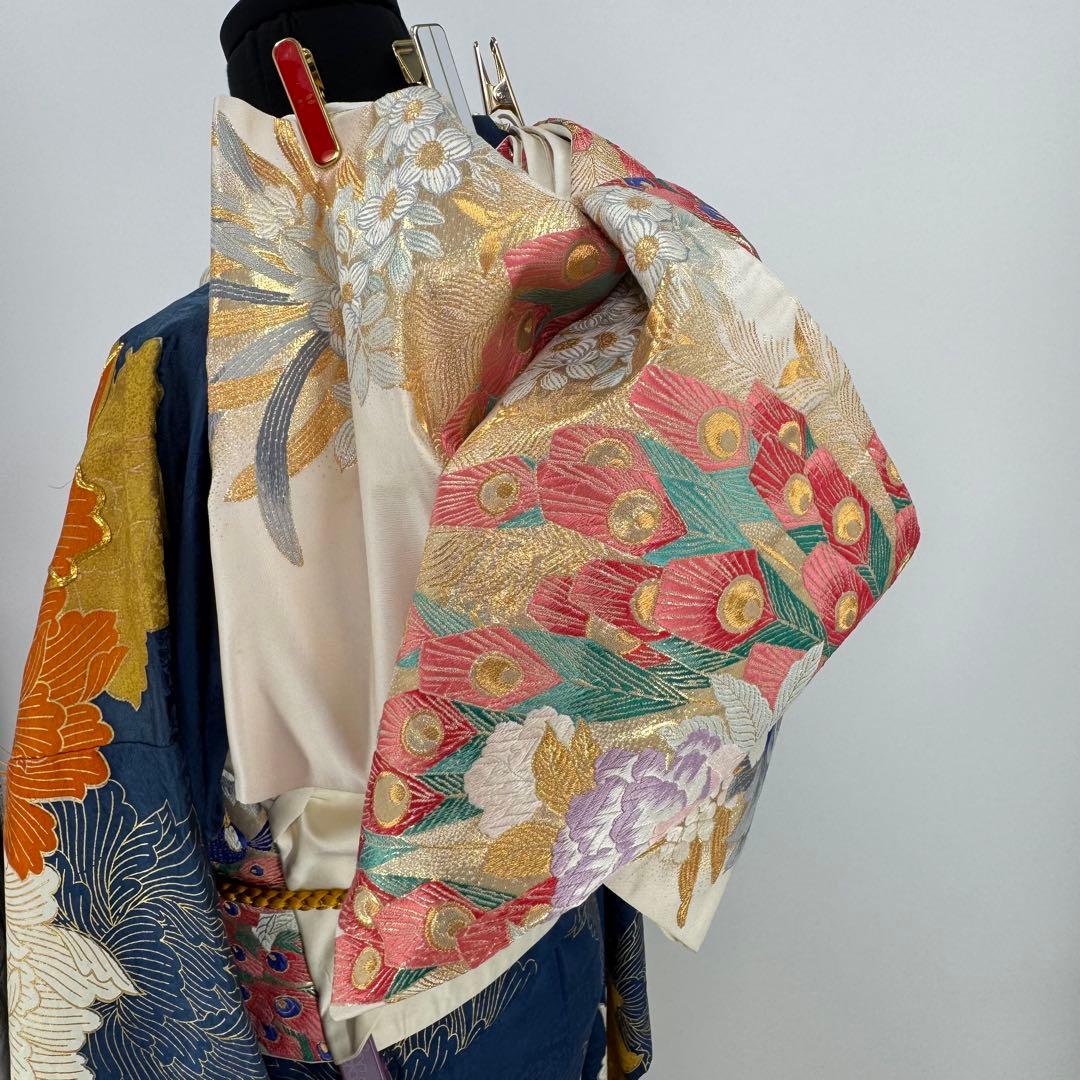 振袖フルセット　青系　成人式　結婚式　お祝い　金駒刺繍　豪華