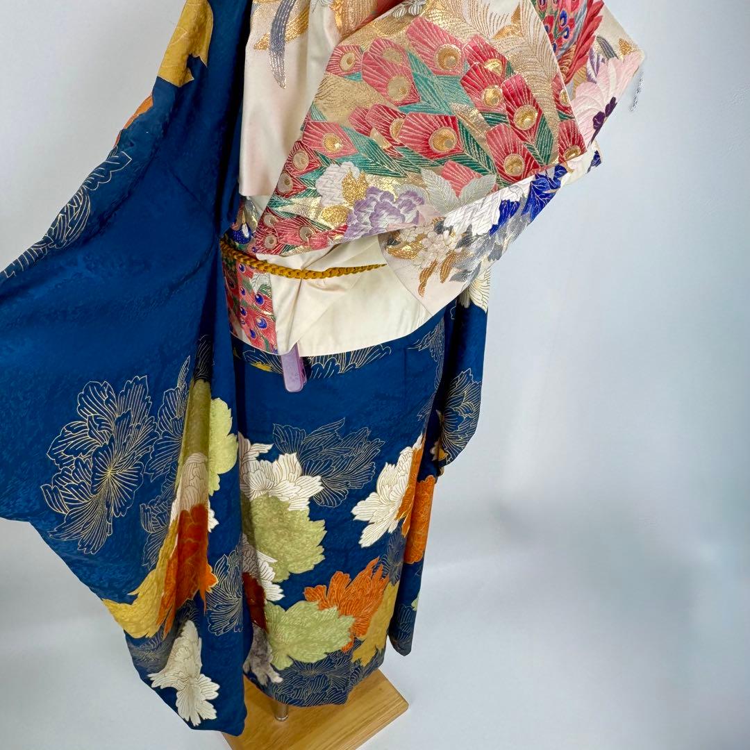 振袖フルセット　青系　成人式　結婚式　お祝い　金駒刺繍　豪華