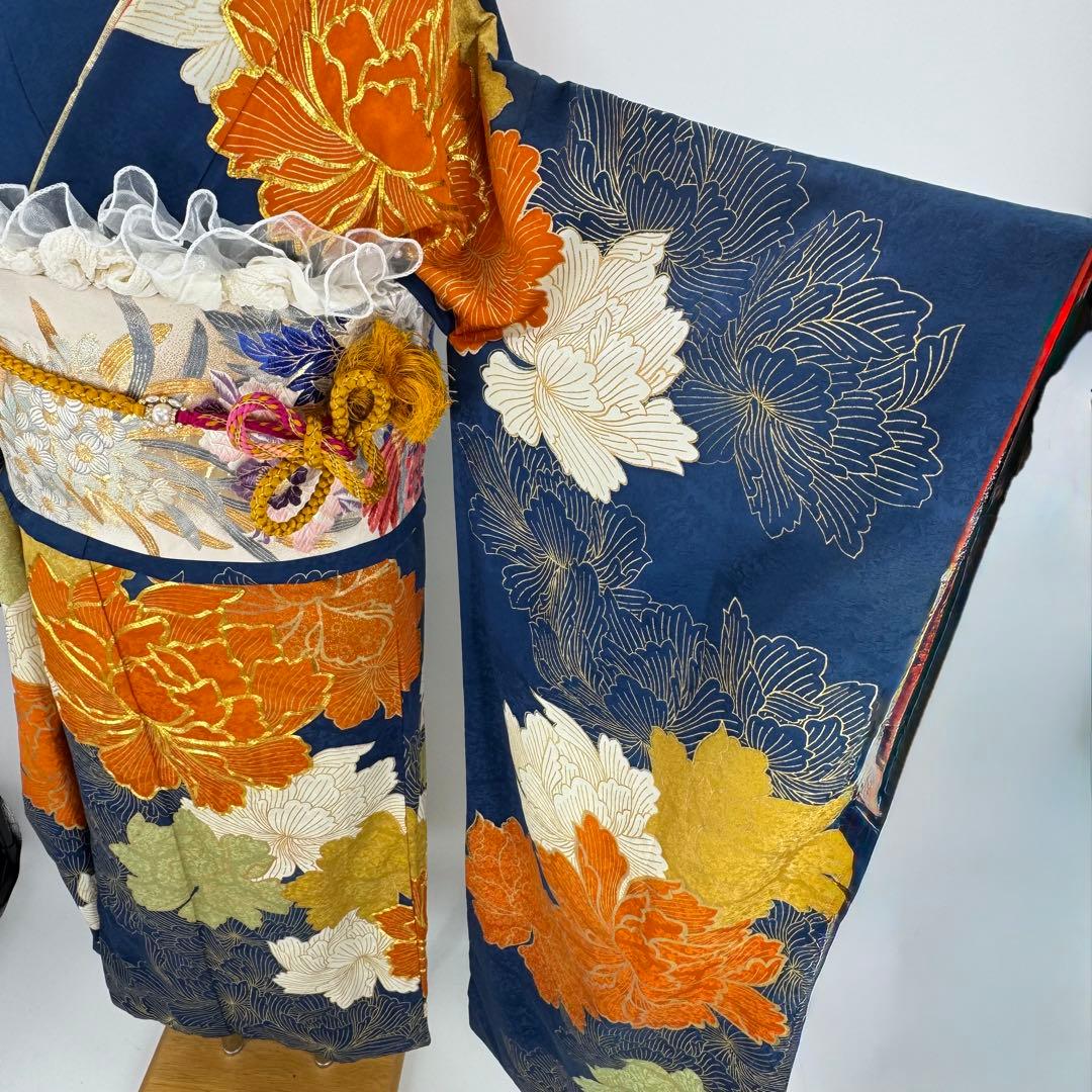 振袖フルセット　青系　成人式　結婚式　お祝い　金駒刺繍　豪華