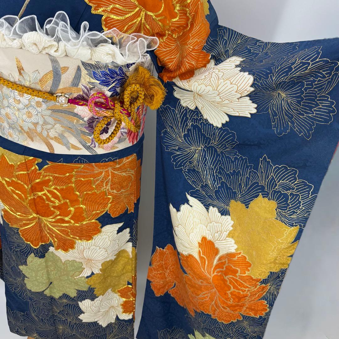 振袖フルセット　青系　成人式　結婚式　お祝い　金駒刺繍　豪華