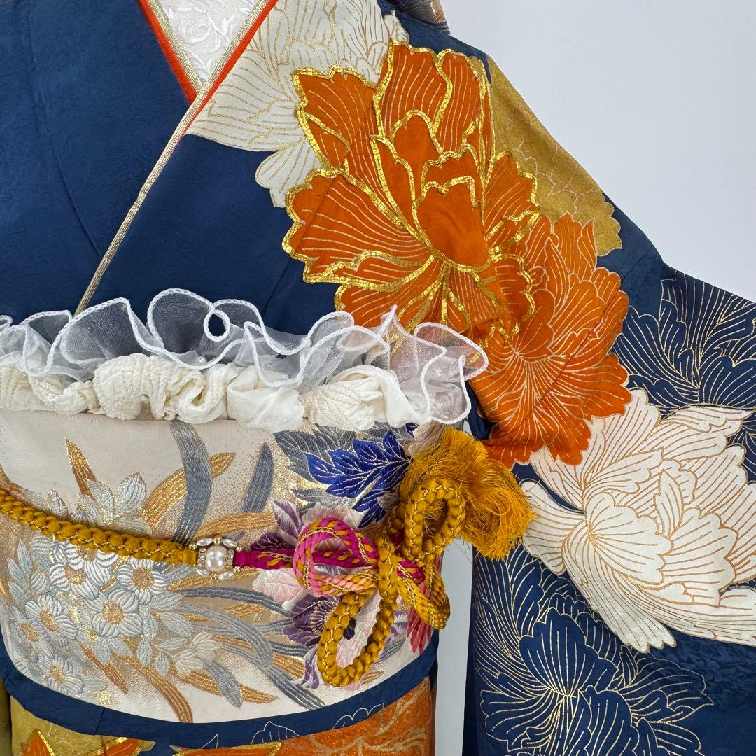 振袖フルセット　青系　成人式　結婚式　お祝い　金駒刺繍　豪華