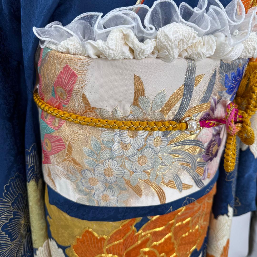 振袖フルセット　青系　成人式　結婚式　お祝い　金駒刺繍　豪華
