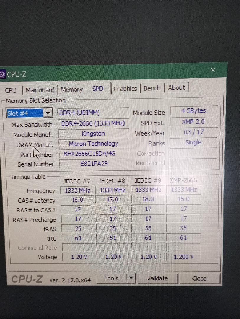 Kingstone キングストン Micron製DDR4 8GB　エラーなし