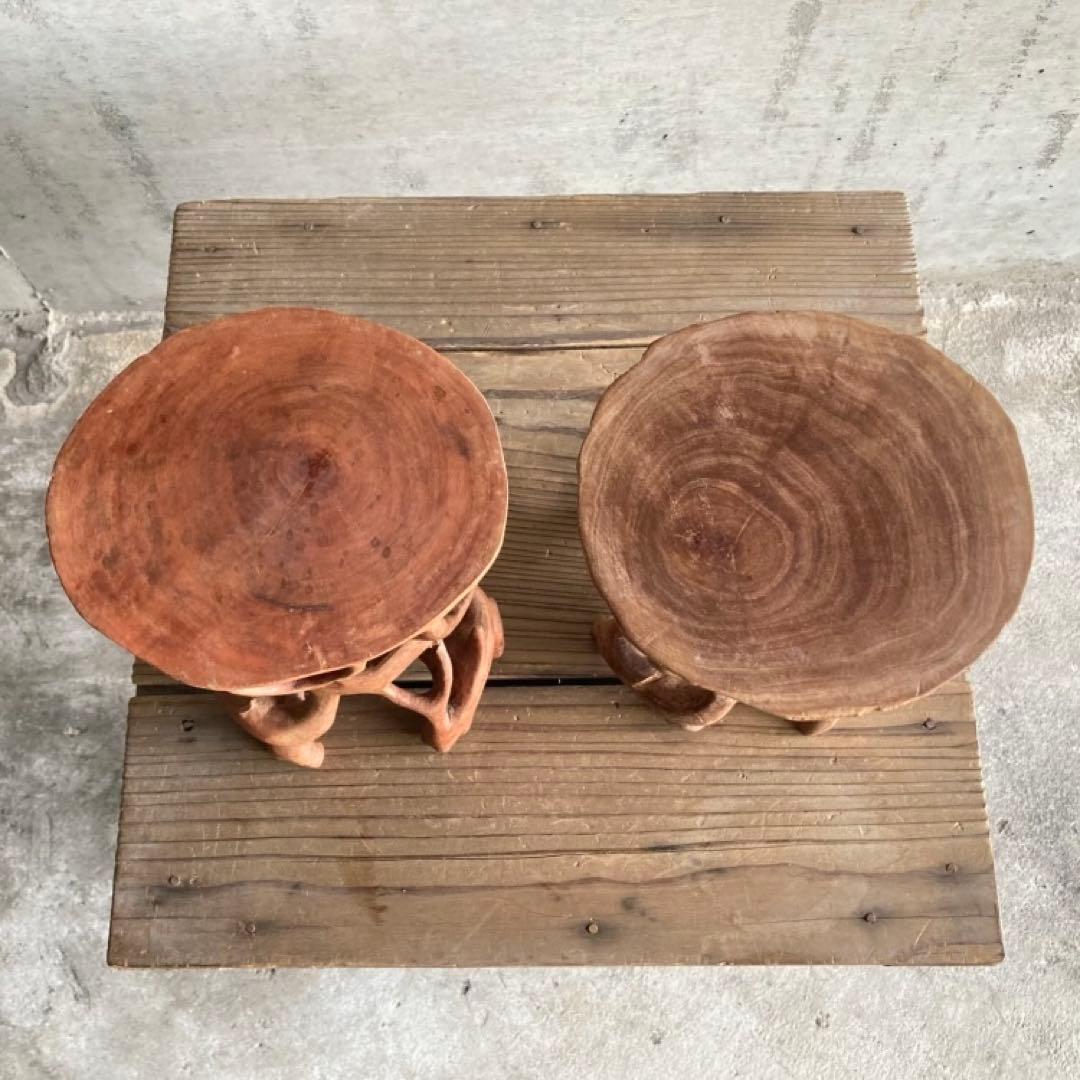 根卓 花台 香炉台 置物台 飾り台 盆栽 台座 オブジェ 木製 2点 レトロ