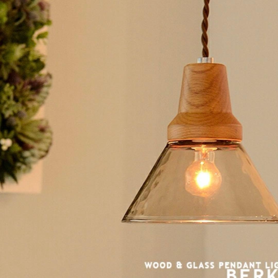 木製ガラスペンダントライト２個セット