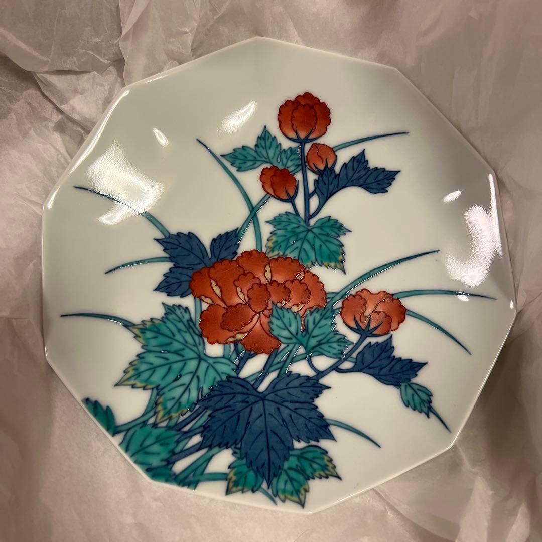 十三代 今右衛門 飾皿 牡丹皿 皿立て付き