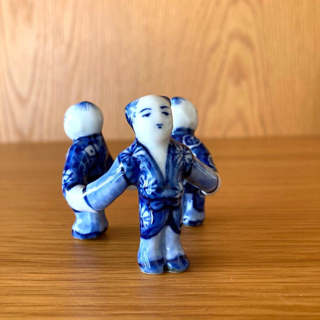 【茶道具】蓋置　染付三つ人形　景雲造　京焼