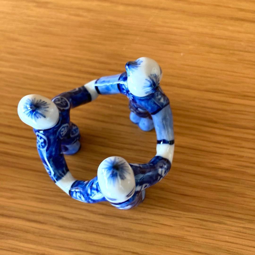 【茶道具】蓋置　染付三つ人形　景雲造　京焼