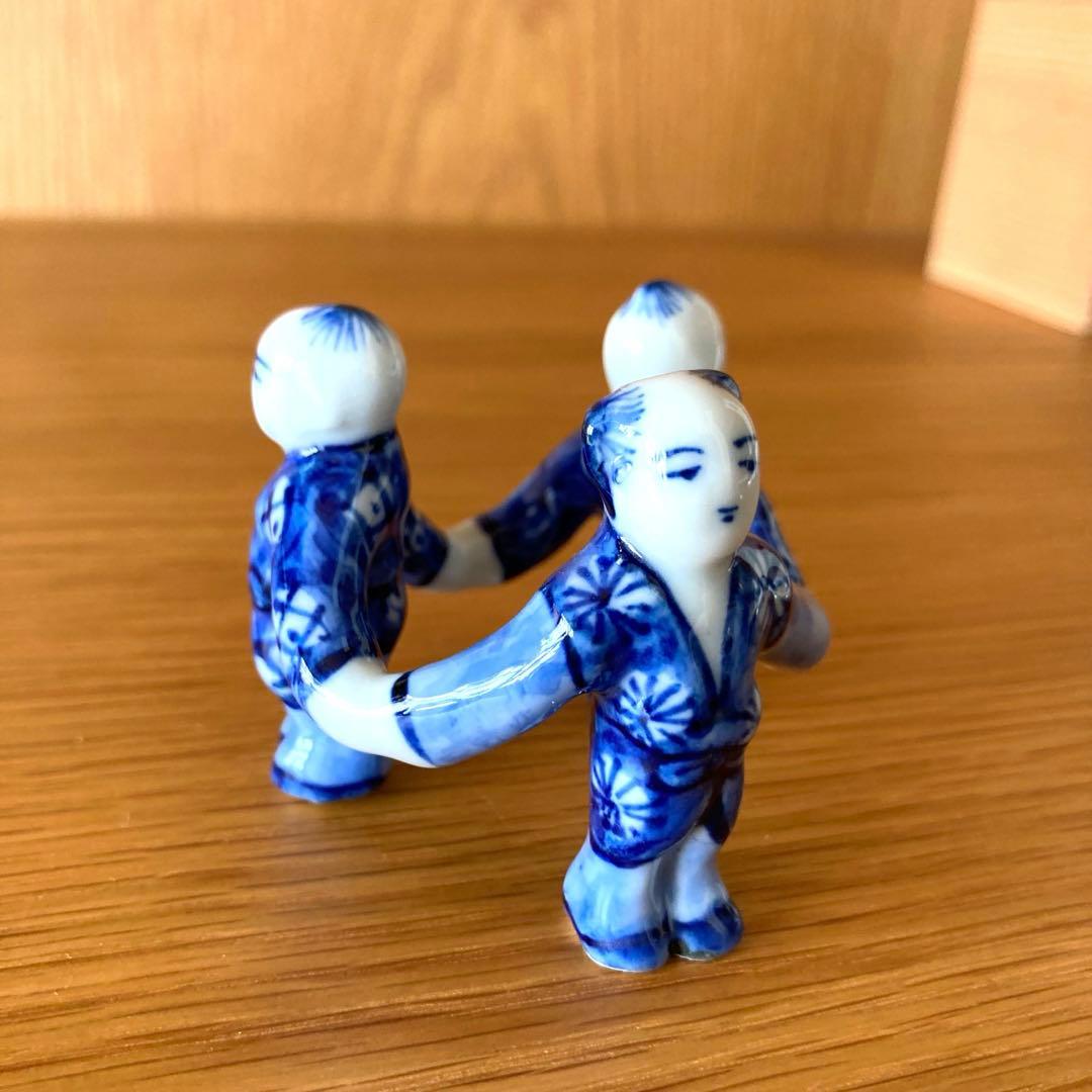 【茶道具】蓋置　染付三つ人形　景雲造　京焼