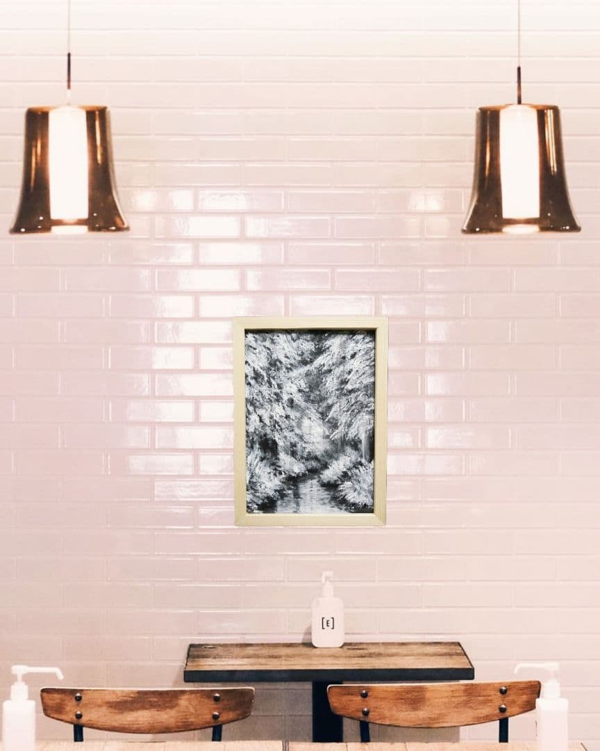 油絵 油彩 油彩画 絵 絵画 【白黒の森の川】