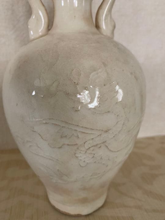 宋時代 白磁 刻龍 鳳