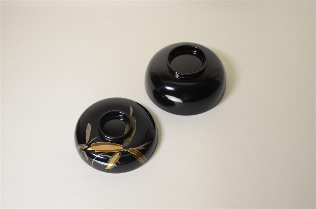 昭和時代　塗物　蒔絵　椀　笹図　６客組（１客訳有）　アンティーク　骨董 a