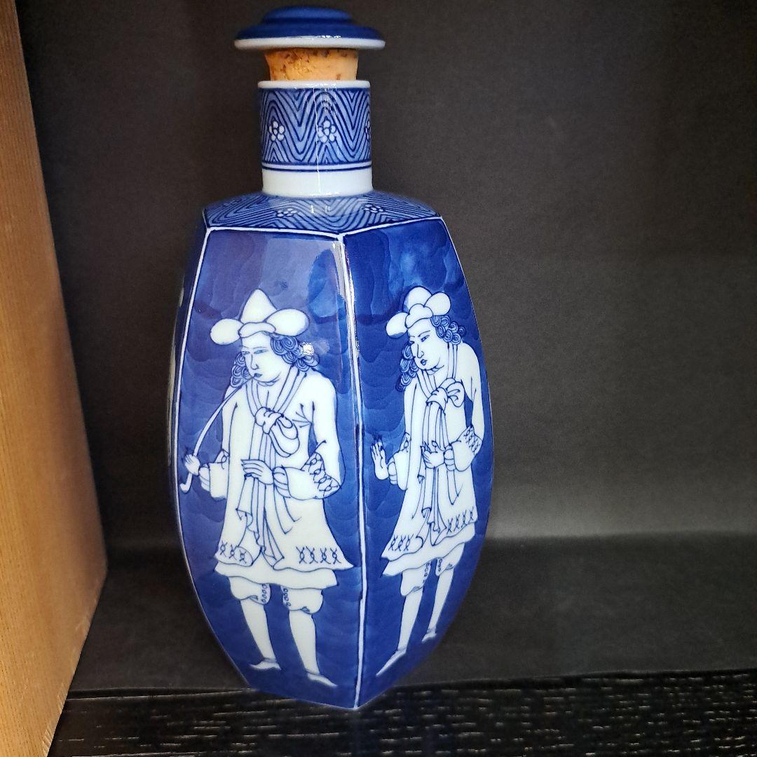 館林源右衛門　古伊万里　紅毛人物絵　オランダ人　洋酒瓶　六角瓶　共箱入