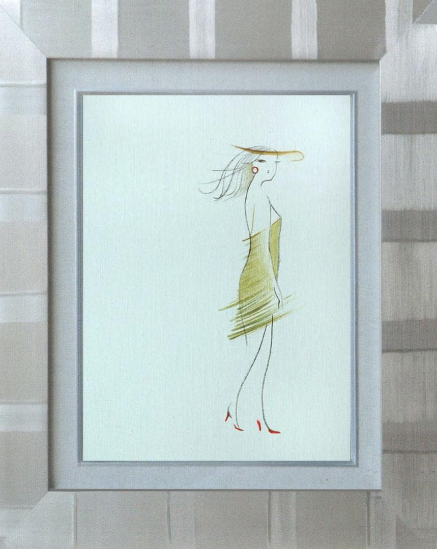 油絵 菅家令子 絵 絵画インテリア額付(青緑＋金色の枠) F4-080314女性