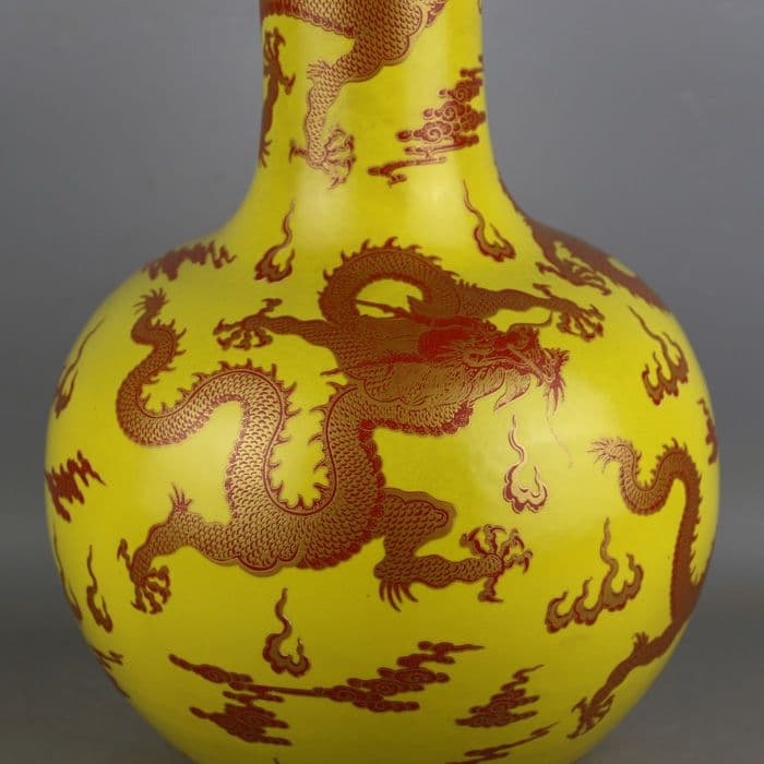 中国美術  パステル蒔絵五龍紋天球瓶  景徳鎮  装飾品 現代工芸品美術品 置物