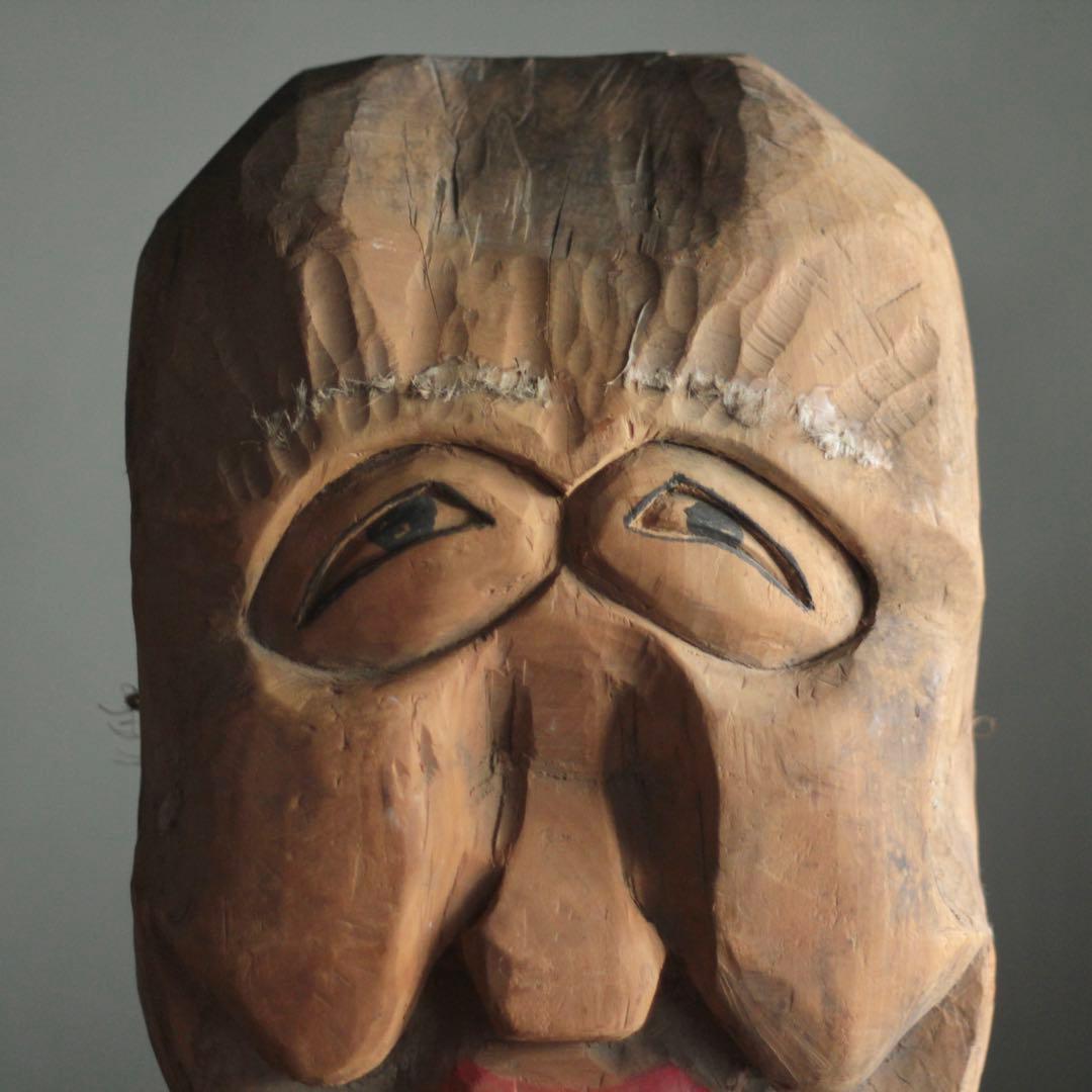 古い 木彫 面 おきな 民芸 古道具 アンティーク オブジェ