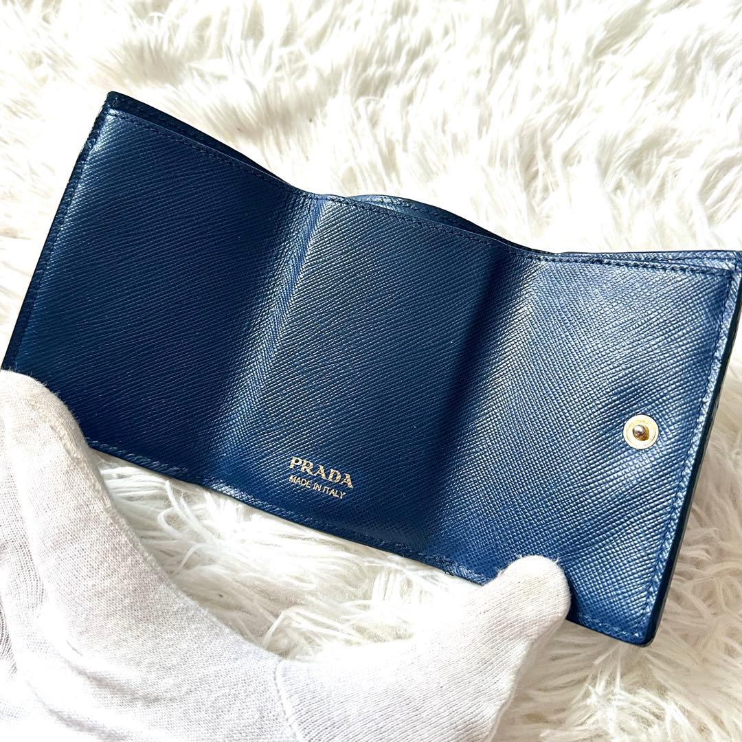 PRADA プラダ 三つ折り財布 サフィアーノレザー ネイビーブルー