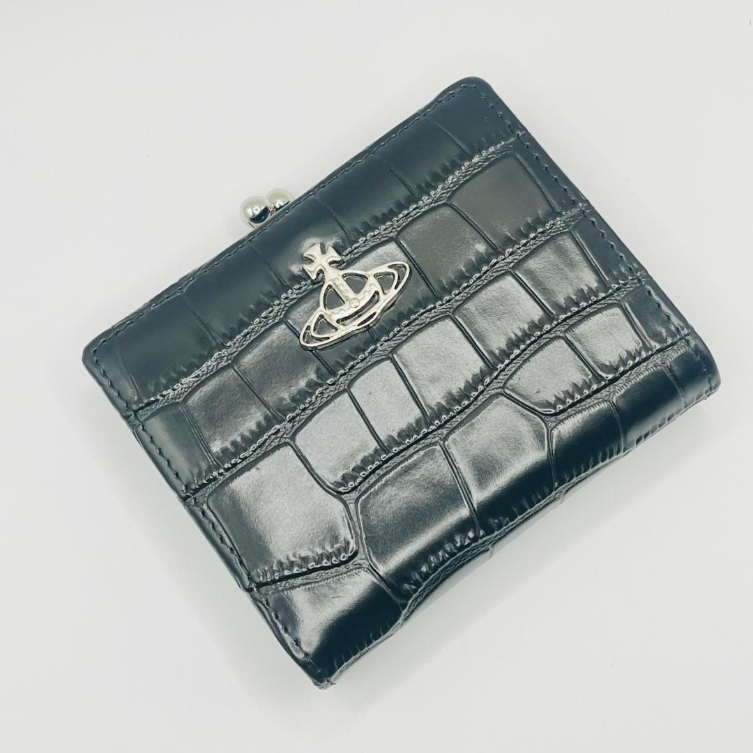 Vivienne Westwood 新品 折財布 黒 ウロコ 人気 ワニ風 定番