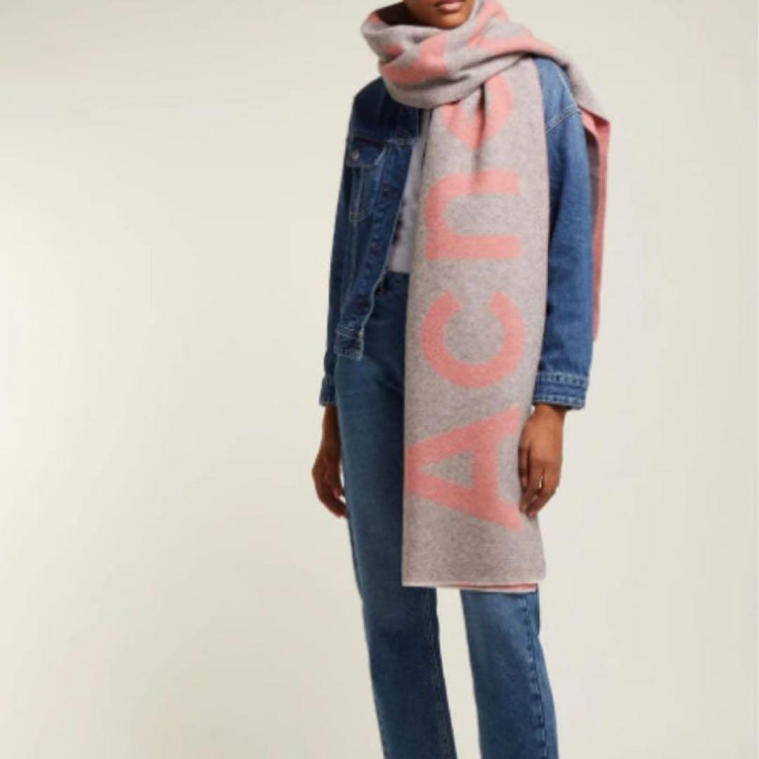 アクネストゥディオス　マフラー　レディース　大判ストール　ウールロゴ　acne