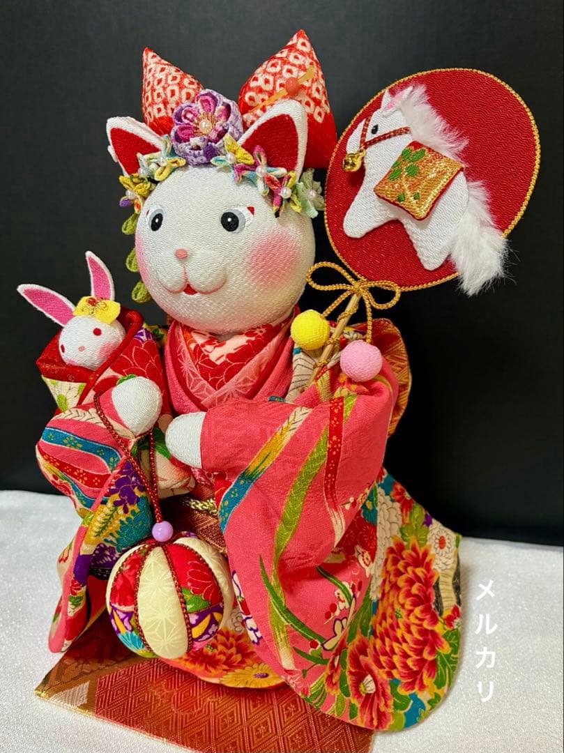 【ねこの創作人形】まねき猫　ちりめん細工　縮緬細工　正月飾り　招き猫