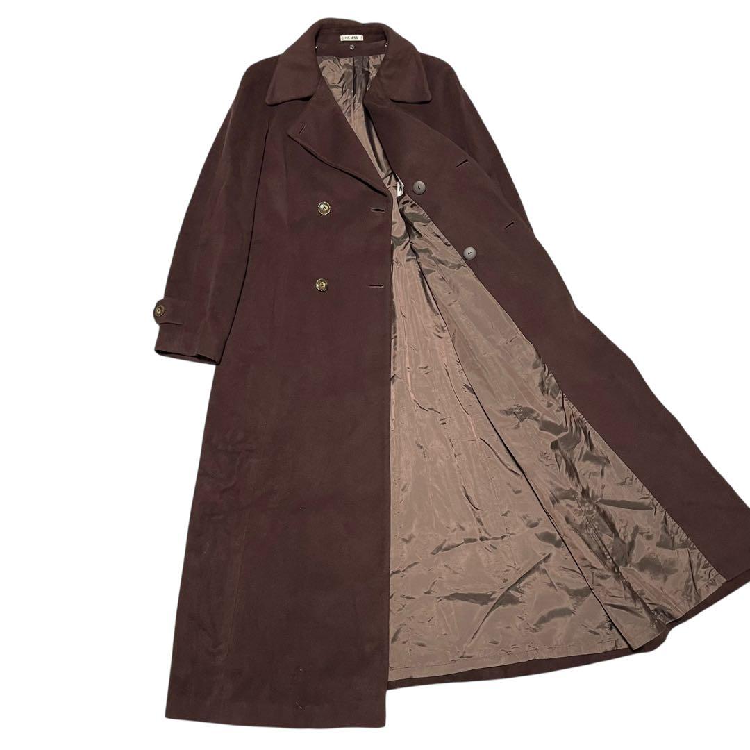 アンゴラ48%【HIS MISS】マキシ丈ダブルチェスターコート 日本製 茶XL