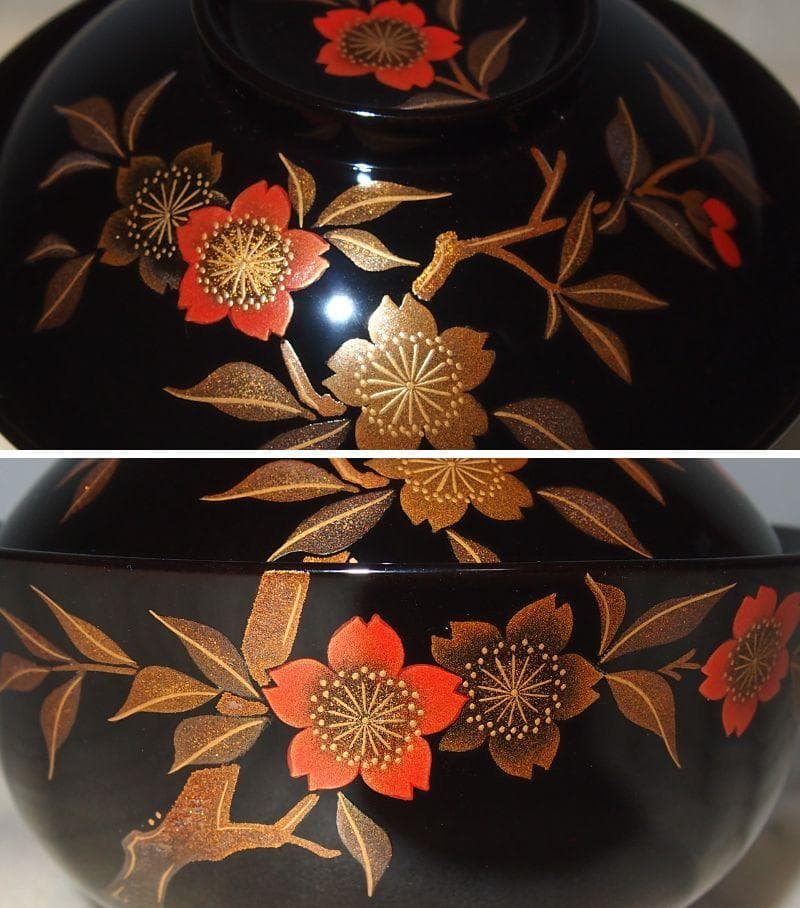 【極美品】輪島塗 名月絵変わり蒔絵 吸物椀5客 信斎/松斎 汁椀/お椀 漆器食器