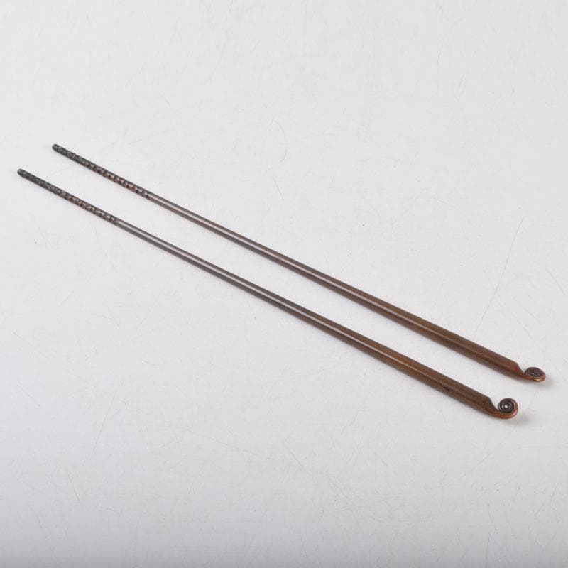 茶道具　御釜師　山口浄雄作　銅製　円能斎好　渦頭火箸　共箱　V　8572