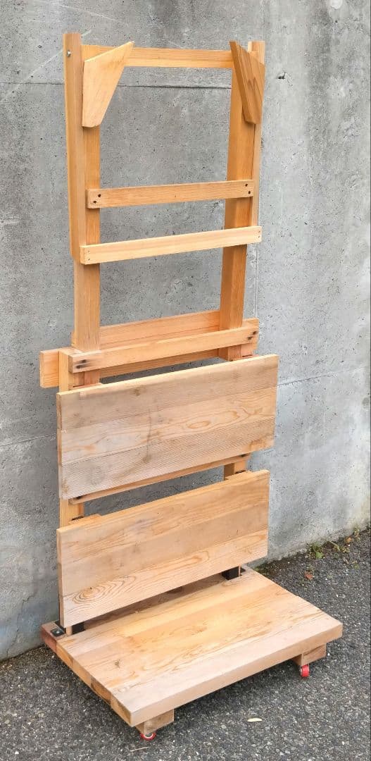 イベント用・木製3分割式販売台キャスター付きシェルフ