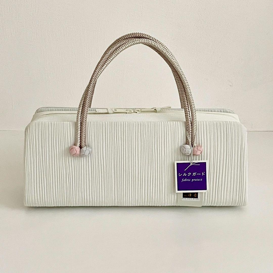 和装バッグ　横長　利休　バッグ　小田巻　白　青みを含んだ 白　正絹　日本製