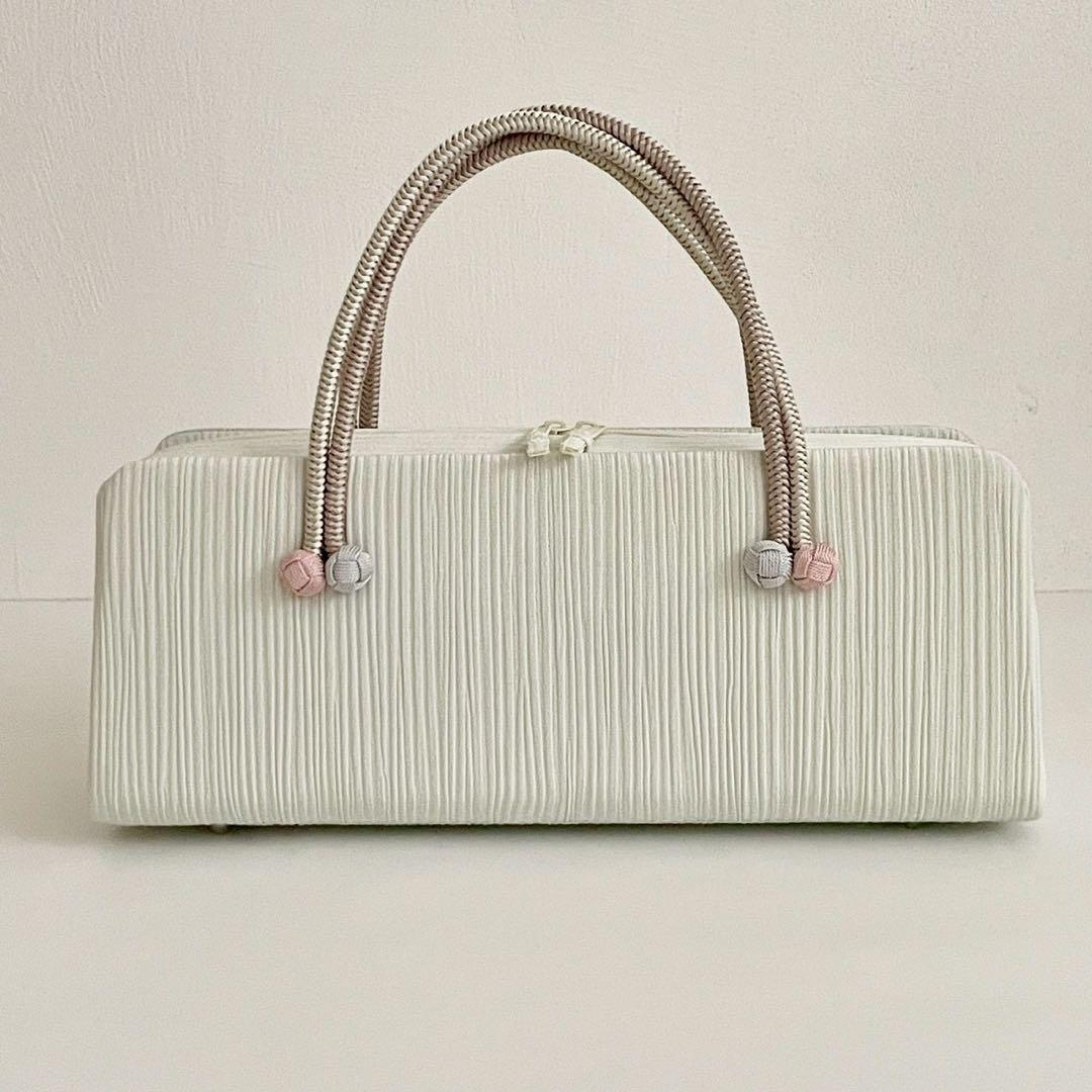 和装バッグ　横長　利休　バッグ　小田巻　白　青みを含んだ 白　正絹　日本製