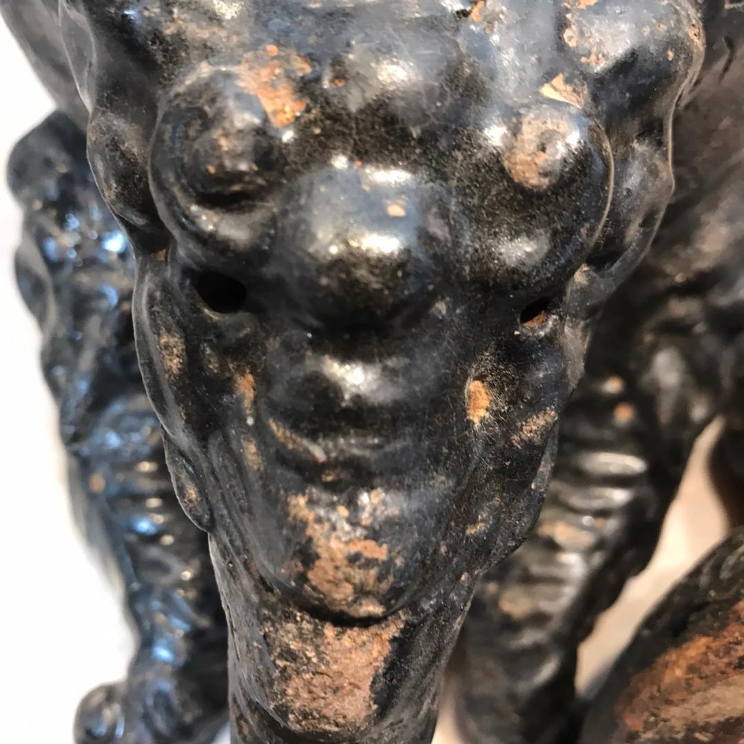 古唐津　獅子蓋三ツ足香炉　共箱