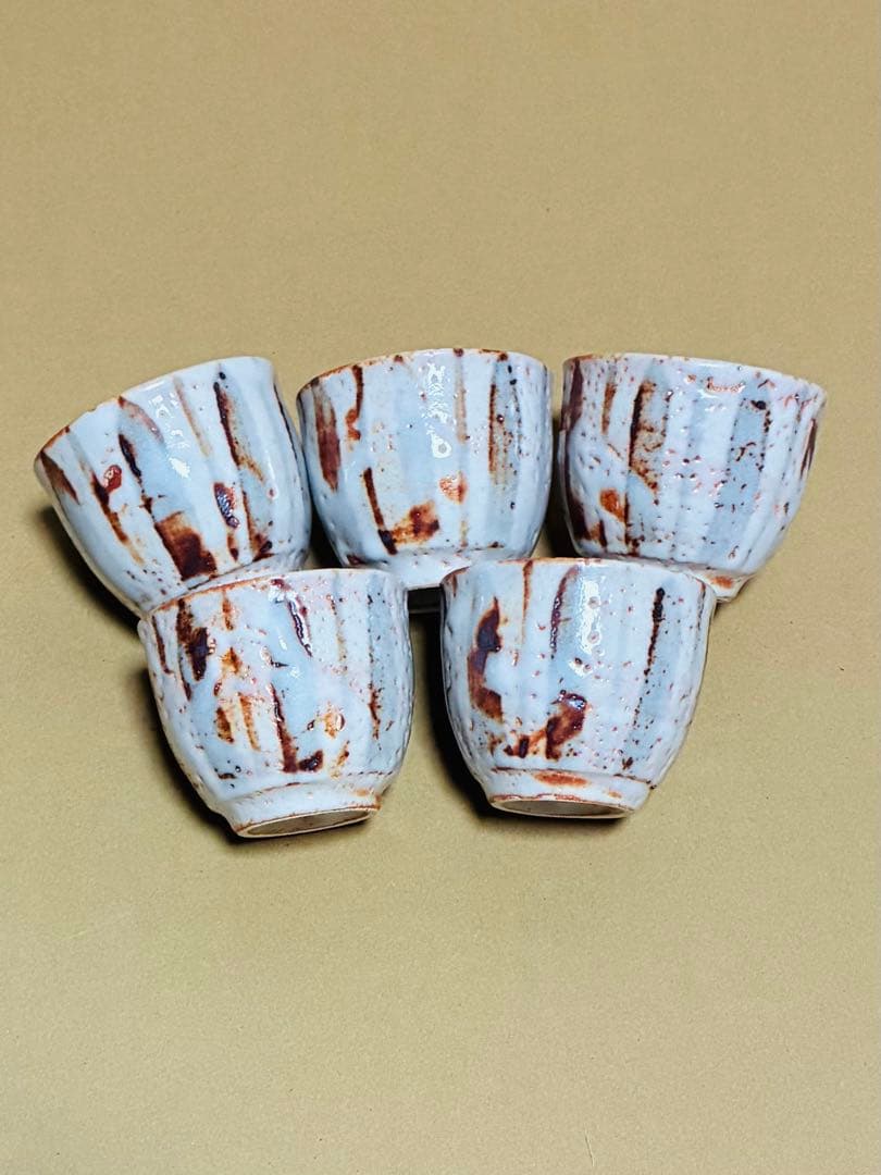 【新品】美濃焼　志野焼　人間国宝　安藤日出武氏　陶器　湯呑み 5個セット