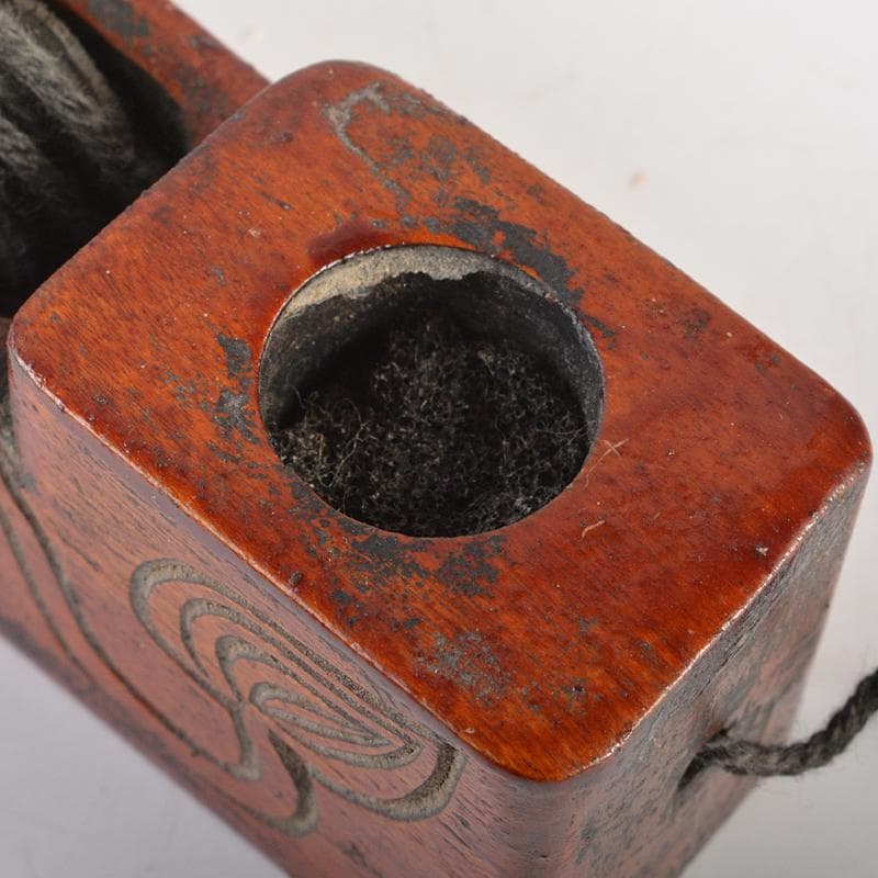 朝鮮美術　李朝　木彫　神獣刻　墨壷　V　R7245