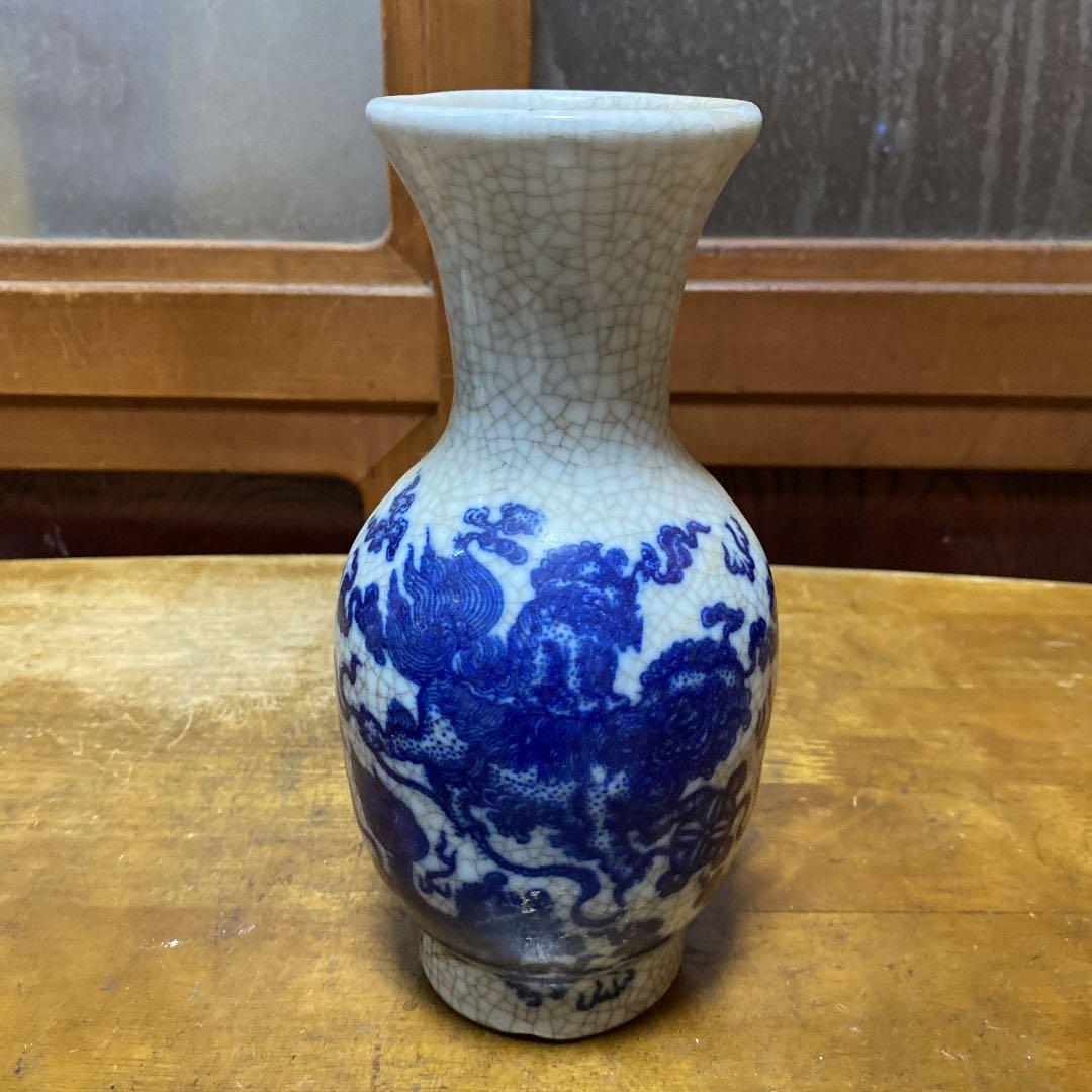 中国唐獅子親子図花瓶