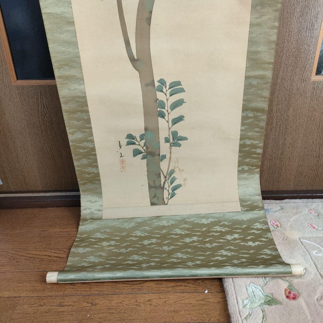 【新春 週末特価】掛け軸　花　鳥　日本画　花鳥　絵の部分綺麗な状態です　印有り