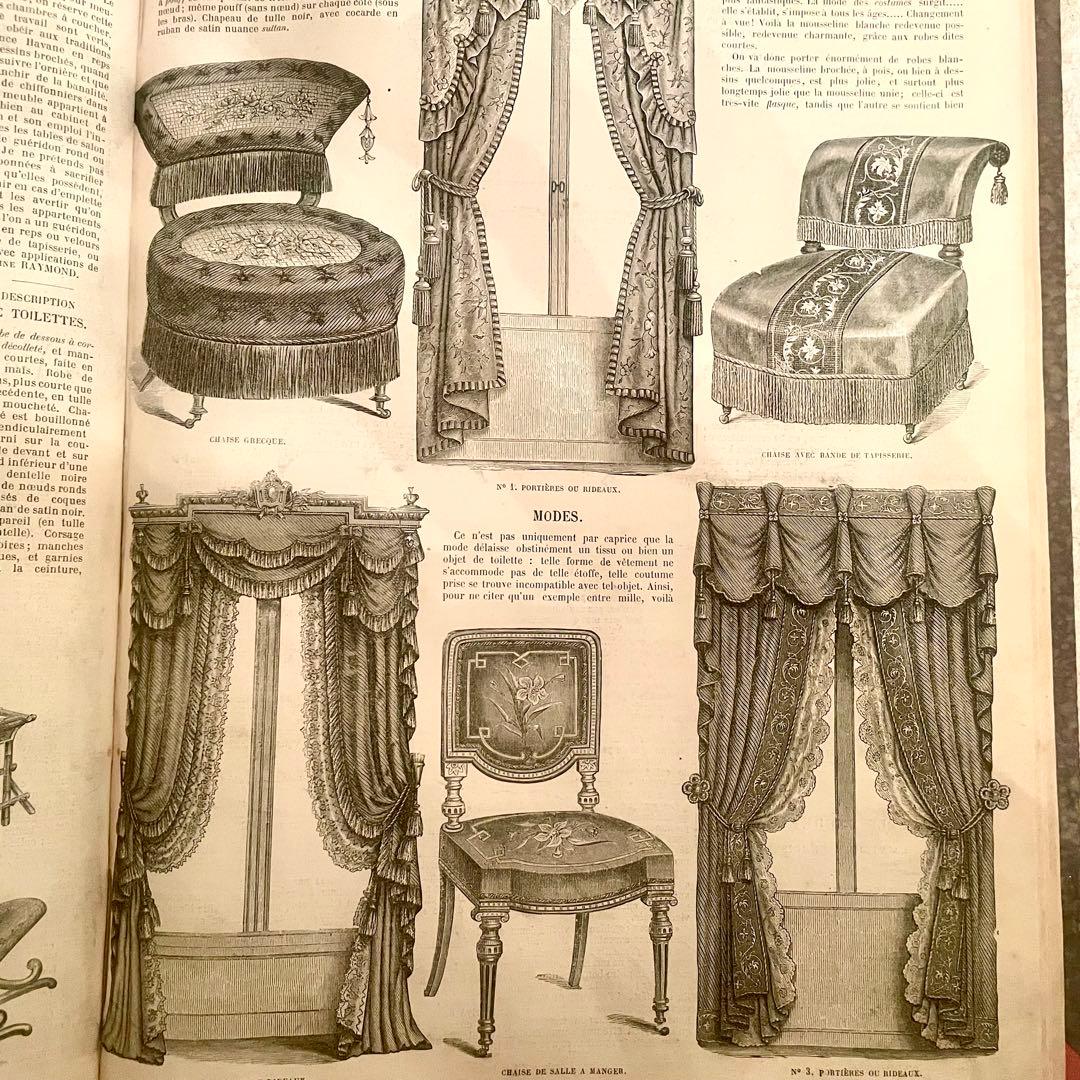 【希少】1869年ラモードイリュストレ モード紙　大型古書　フランスアンティーク