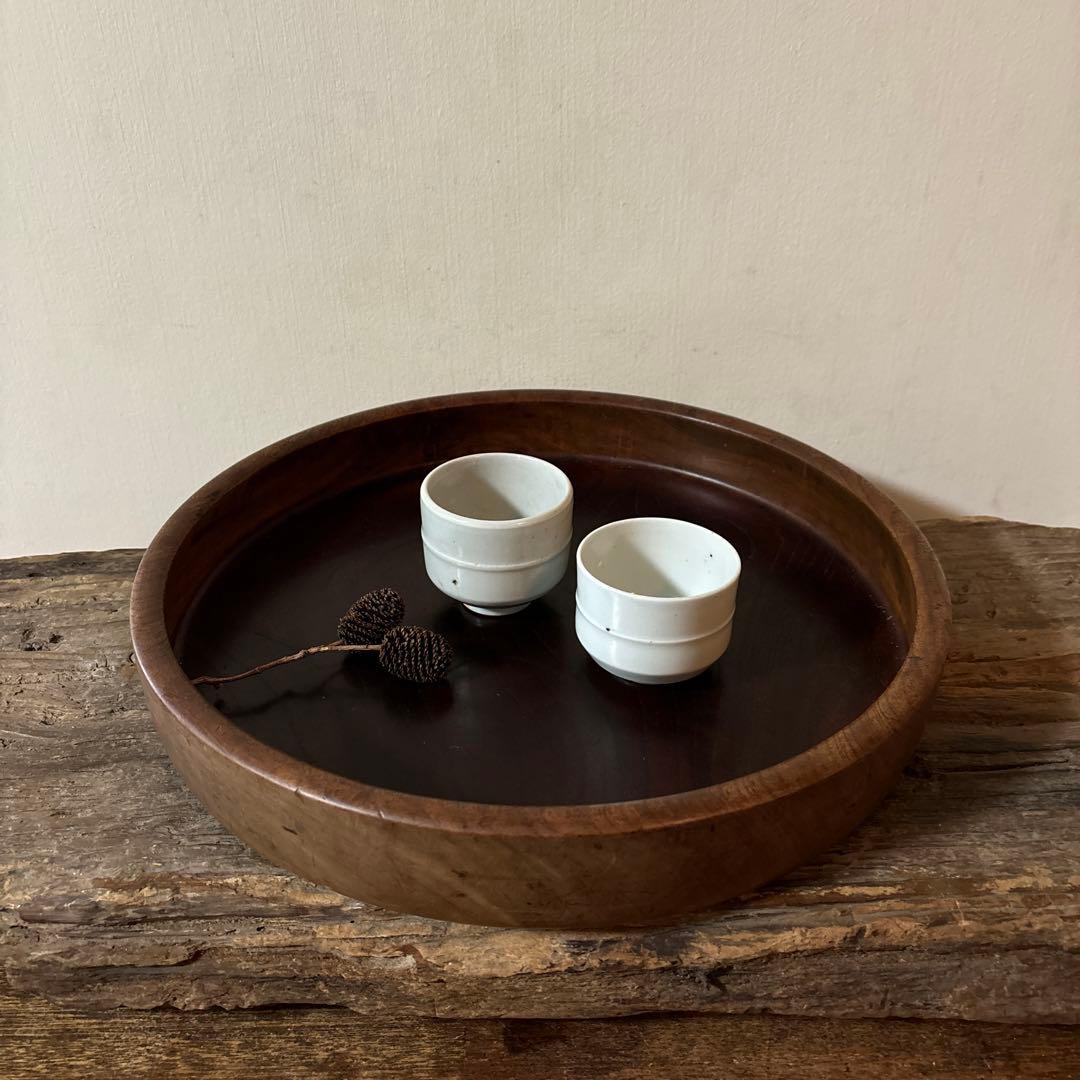 味の良い丸盆　その11 丸盆　くりぬき盆　木地盆　アンティーク　古道具検:李朝