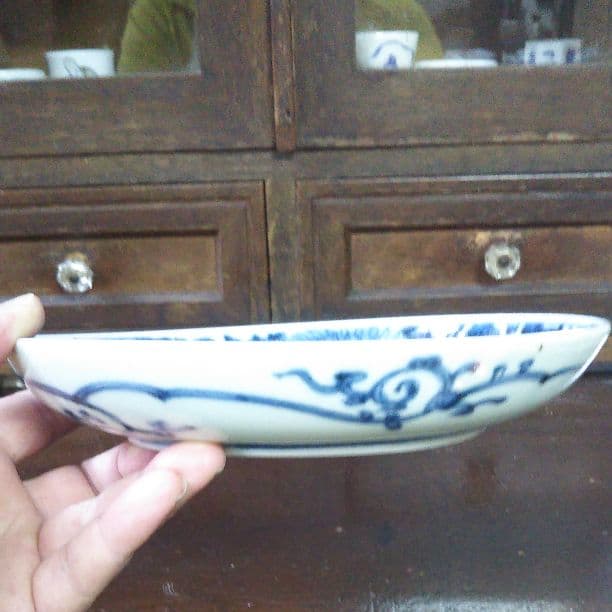 昔のお皿★ 冨貴長春 古伊万里 染付 皿 骨董 呉須 富貴長春 江戸 唐草 吉祥