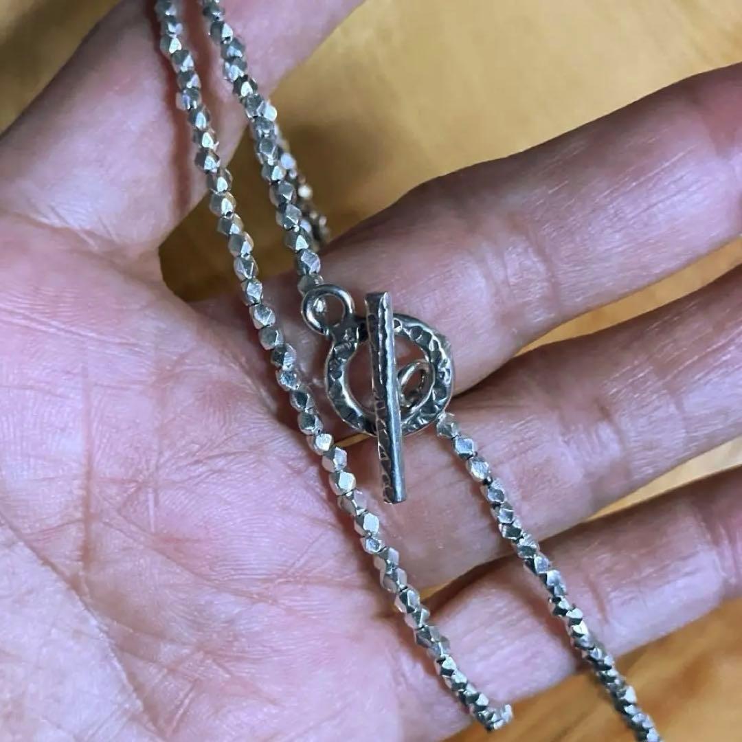 カレンシルバー　ソリッドビーズ　ランダムカット　ロングネックレス　60cm