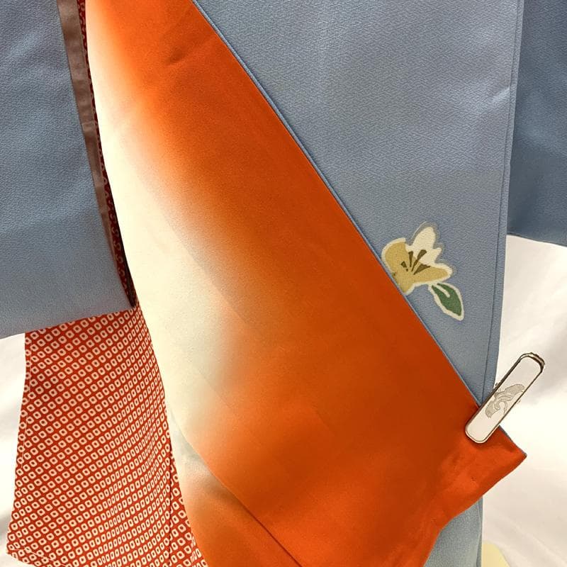 511ag78□七五三 七歳 女児 着物&袋帯 金彩 梅 水色□状態良好