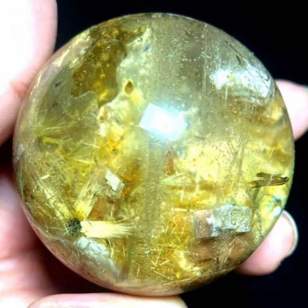 42mm ゴールドルチルクォーツ　丸玉　スフィア　金針水晶