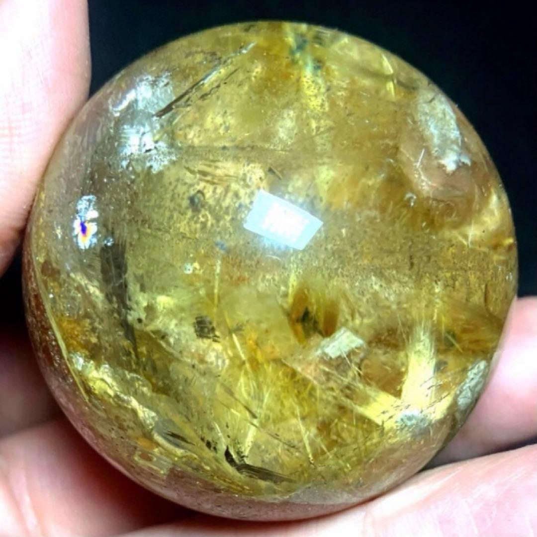 42mm ゴールドルチルクォーツ　丸玉　スフィア　金針水晶