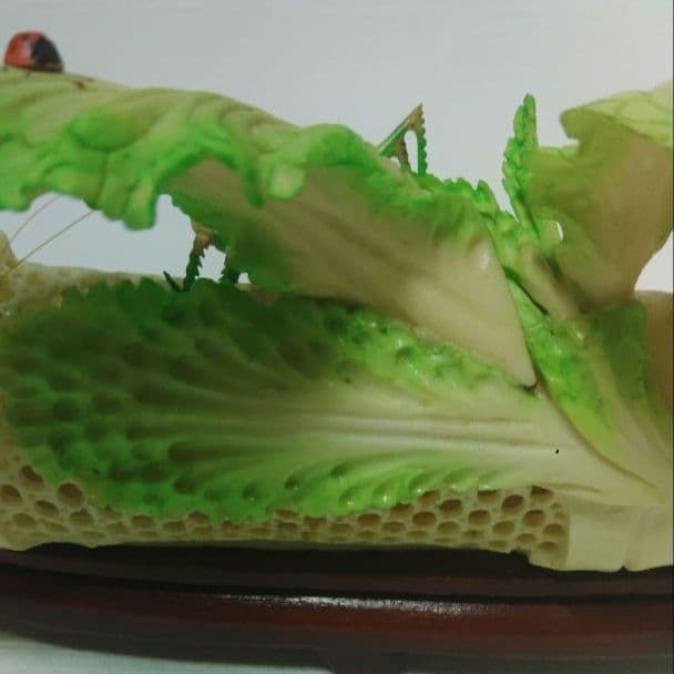 竹と白菜とバッタの彫刻　牛骨製　飛蝗　置物　中国美術　ミ10