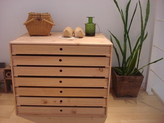 ★送料無料★サイズ変更可能A2丸穴7段引き出し/無垢材木製書類ケースオーダー可能