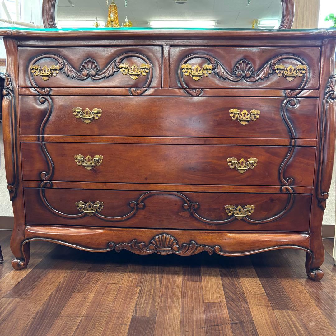 マホガニーアンティーク調 高級 大型チェスト 収納 4段チェスト