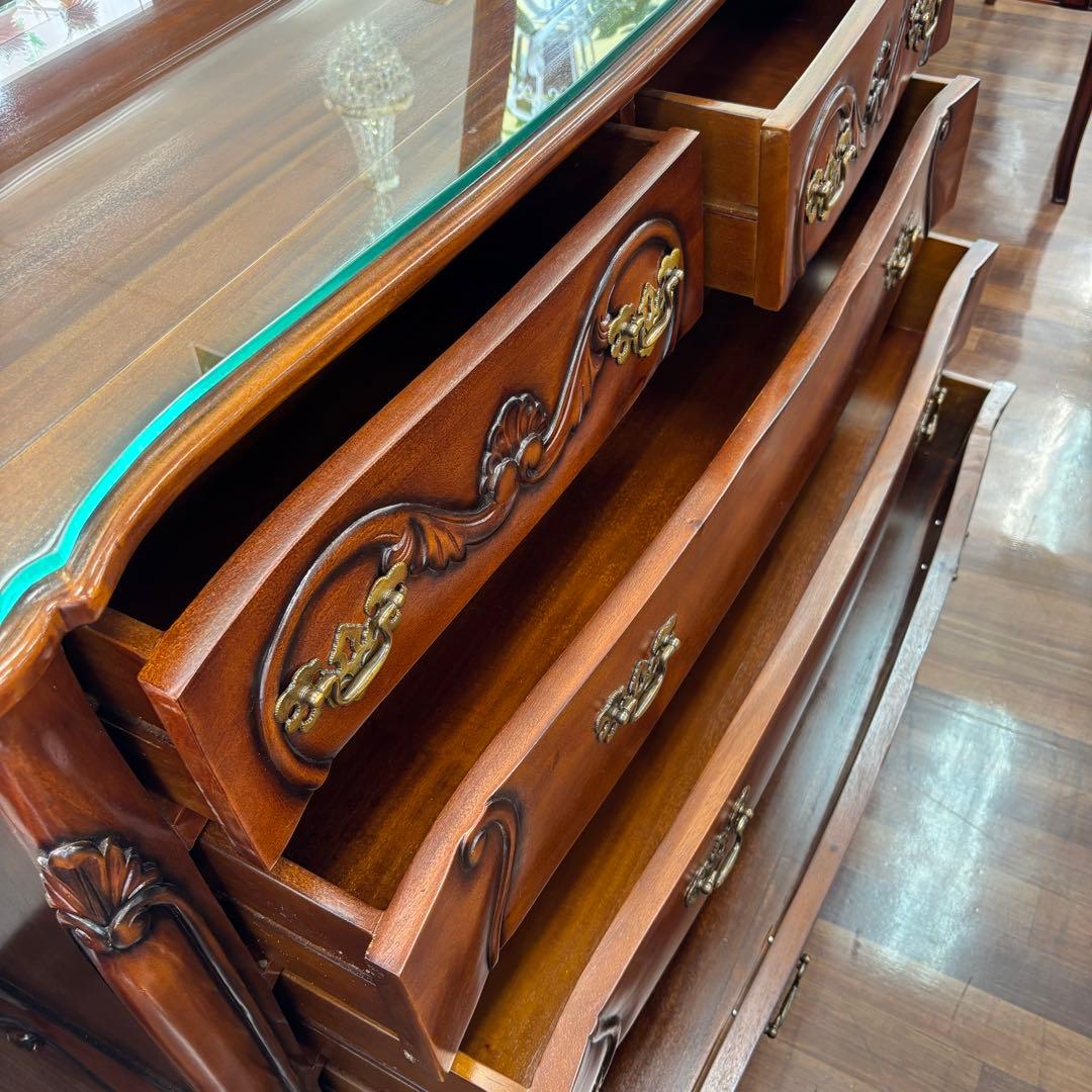 マホガニーアンティーク調 高級 大型チェスト 収納 4段チェスト