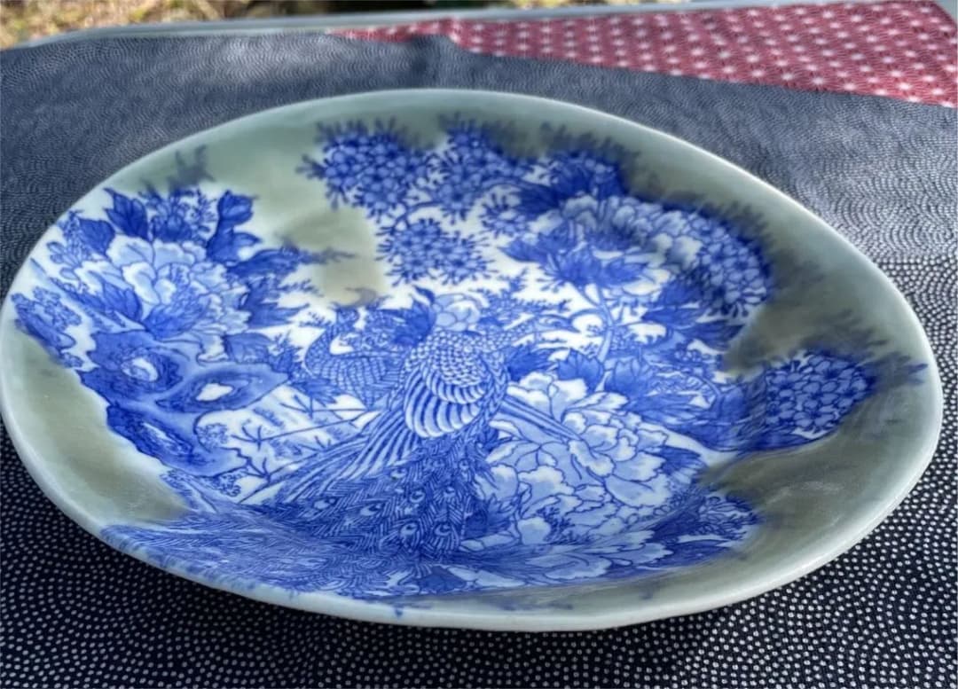 印判/手書き　花鳥図　牡丹桜孔雀図 盛皿