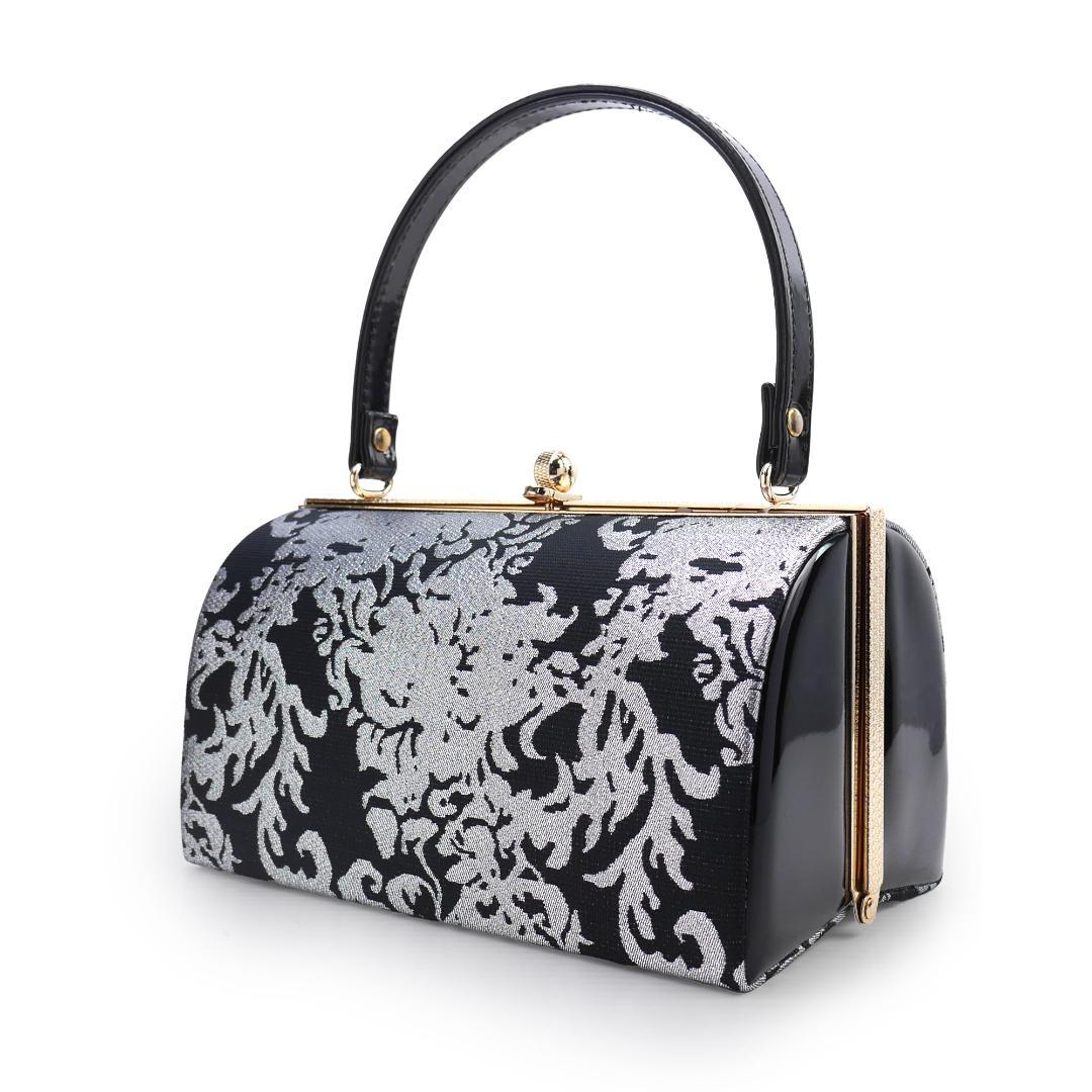 草履バッグセット 帯地 振袖 成人式 結婚 留袖 黒 銀 uzouri114-2