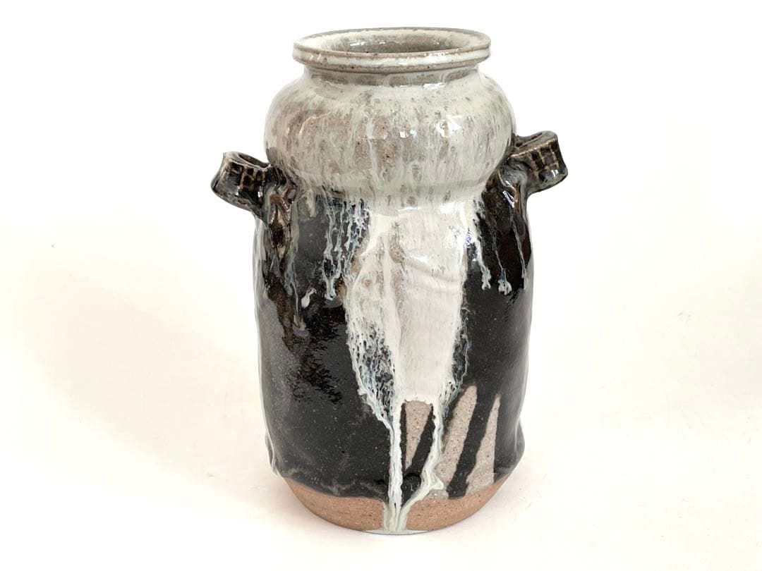 陶芸家　人間国宝　中里逢庵　中里太郎衛門　叩き朝鮮唐津耳付花生　花瓶　花入　共箱